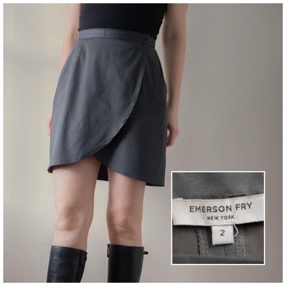 Emerson Fry Gray Preppy Minimalist Wrap Quiet Luxury Women's Mini Skirt